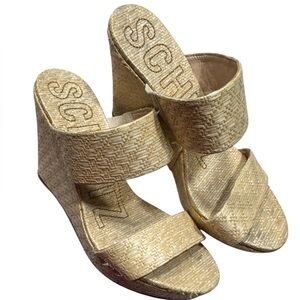 Schutz Tan Woven Basket Wedge Sandals Size 25 Fits Like 6 to 6-1/2 Summer Shoes